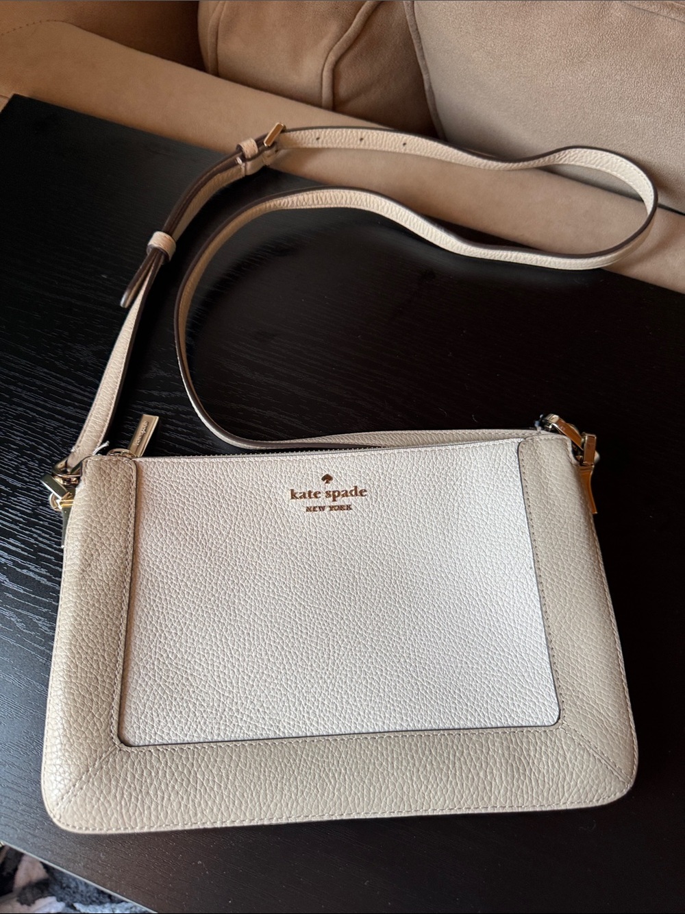 kate spade Cream Pebbled Leather Crossbody with Gold Hardware